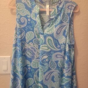 Scarlett Blue & Green Paisley V-Notch Tank